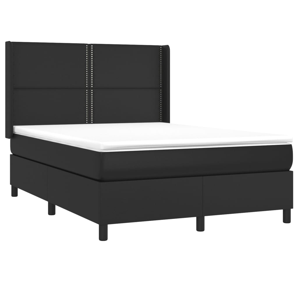 fekete műbőr rugós ágy matraccal és LED-del 140 x 190 cm