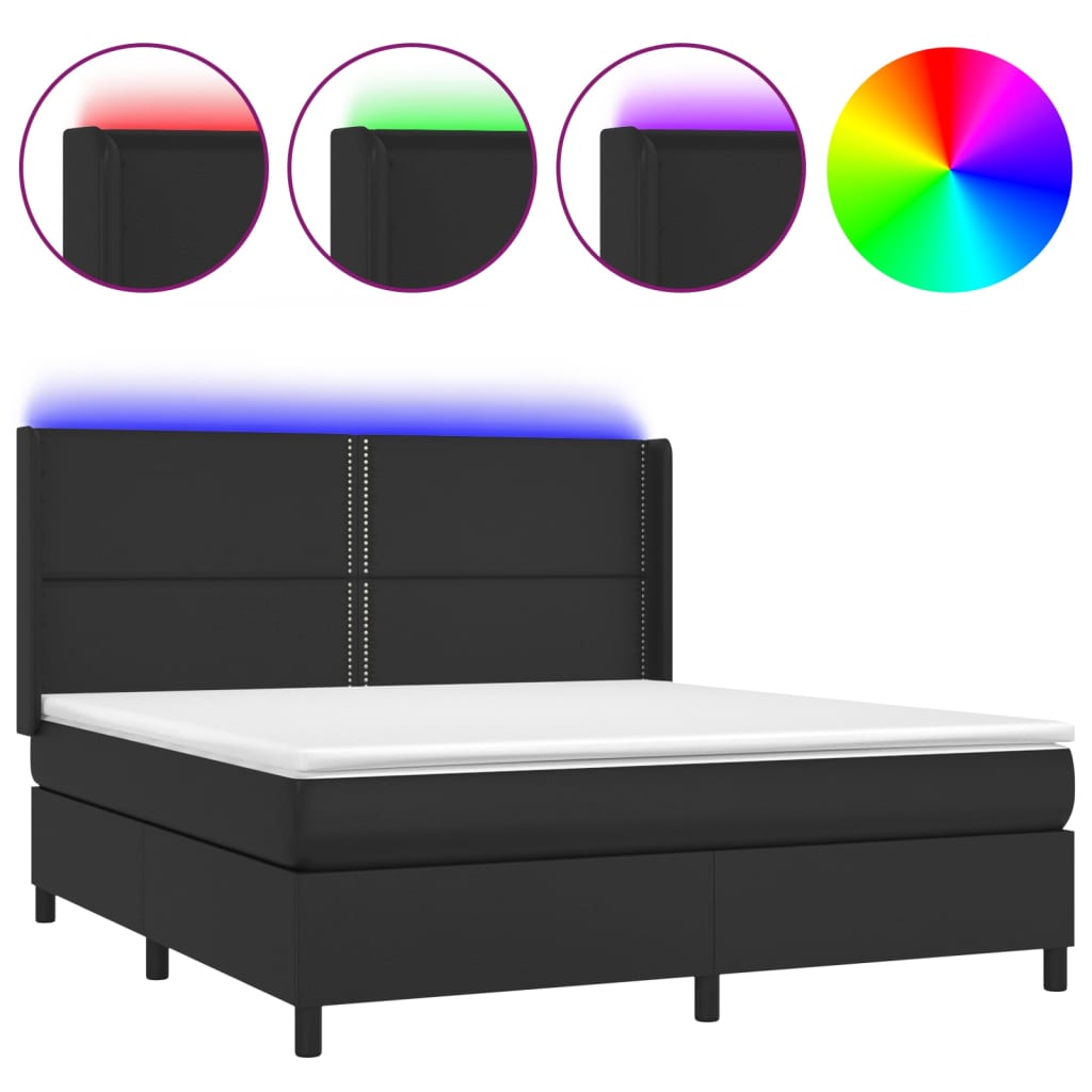 fehér műbőr rugós ágy matraccal és LED-del 180x200 cm