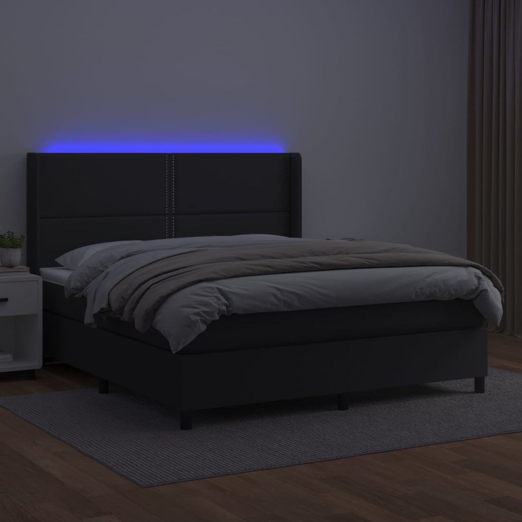 fehér műbőr rugós ágy matraccal és LED-del 180x200 cm
