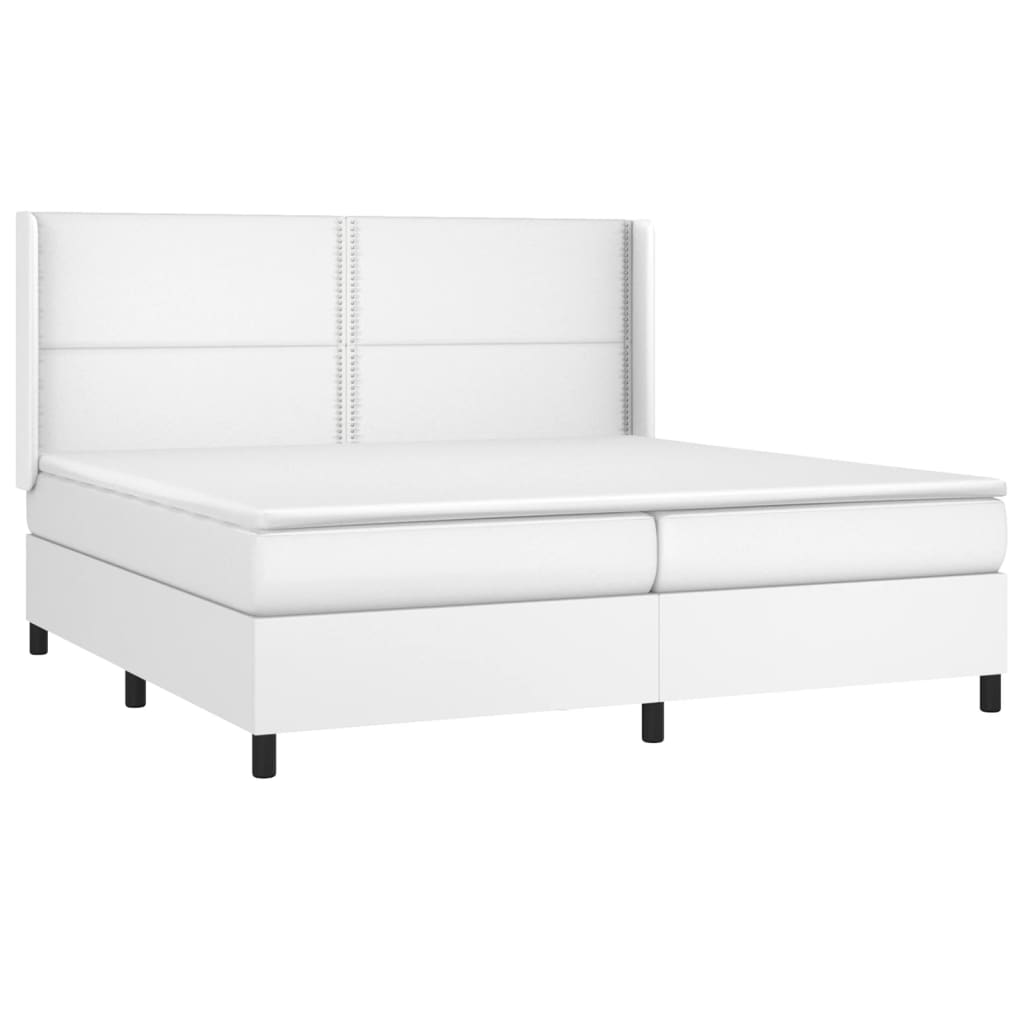 fehér műbőr rugós ágy matraccal és LED-del 200x200 cm