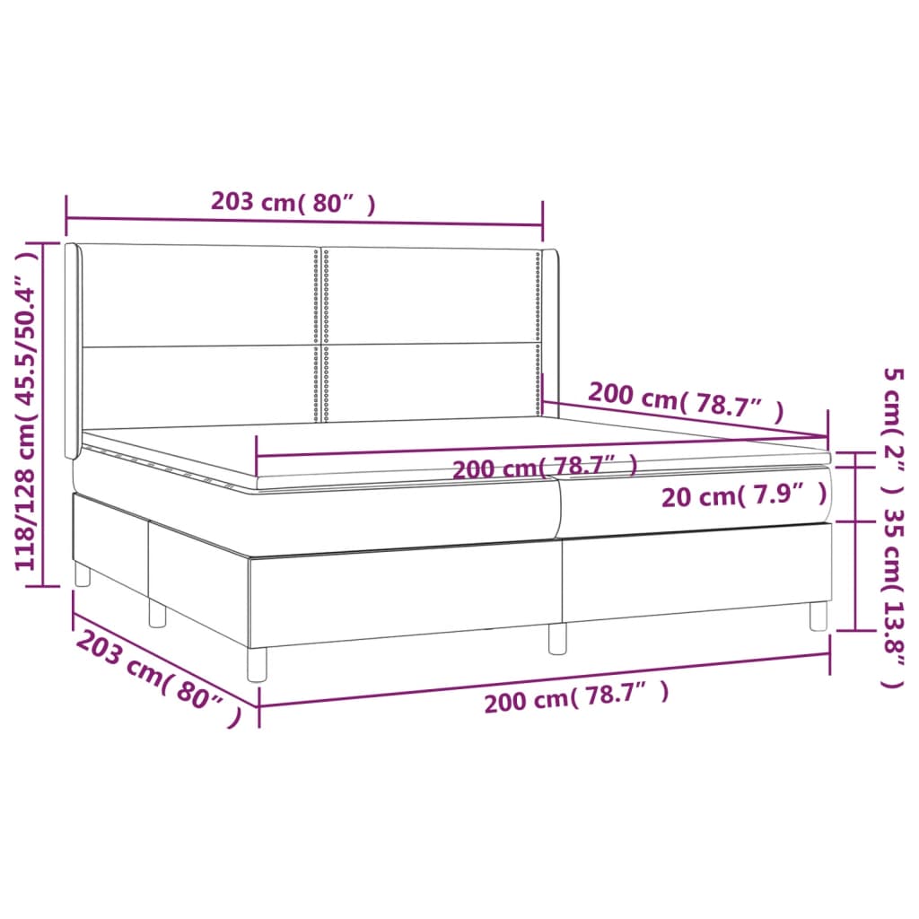 szürke műbőr rugós ágy matraccal és LED-del 200x200 cm