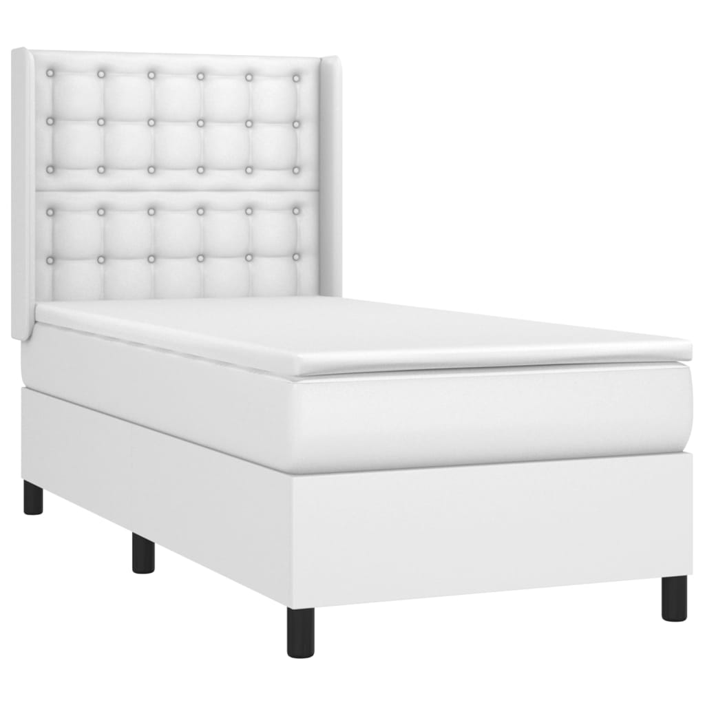 fehér műbőr rugós ágy matraccal és LED-del 90x190 cm