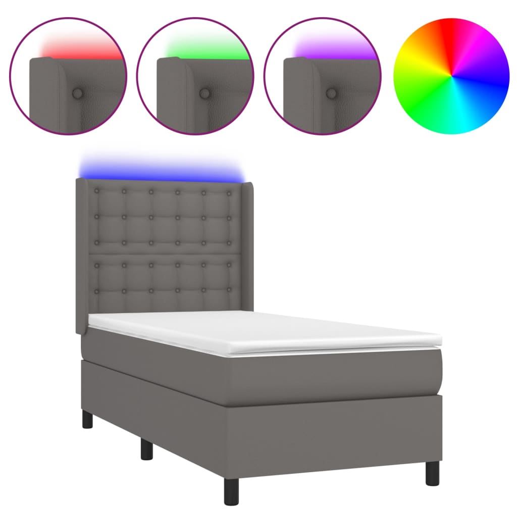 szürke műbőr rugós ágy matraccal és LED-del 100x200 cm