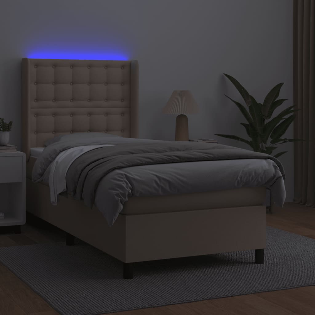 cappuccino színű műbőr rugós ágy matraccal és LED-del 100x200cm