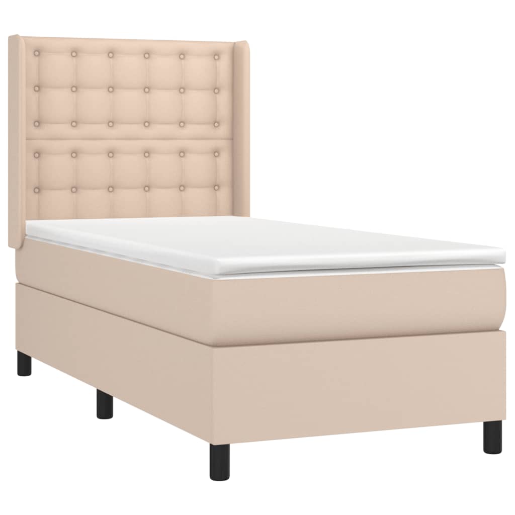 cappuccino színű műbőr rugós ágy matraccal és LED-del 100x200cm