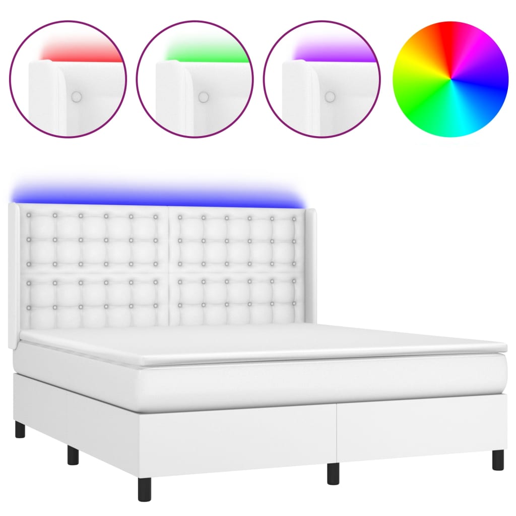 fehér műbőr rugós ágy matraccal és LED-del 180x200 cm
