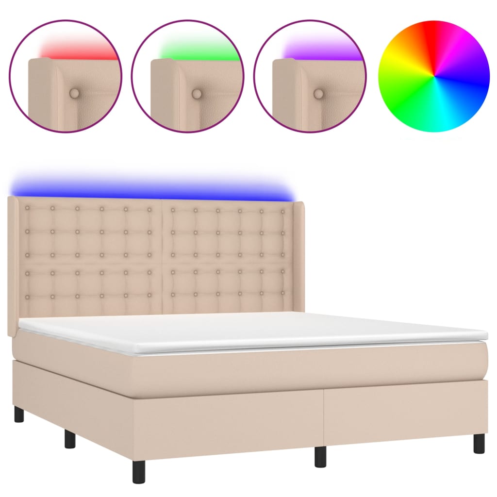 cappuccino színű műbőr rugós ágy matraccal és LED-del 180x200cm