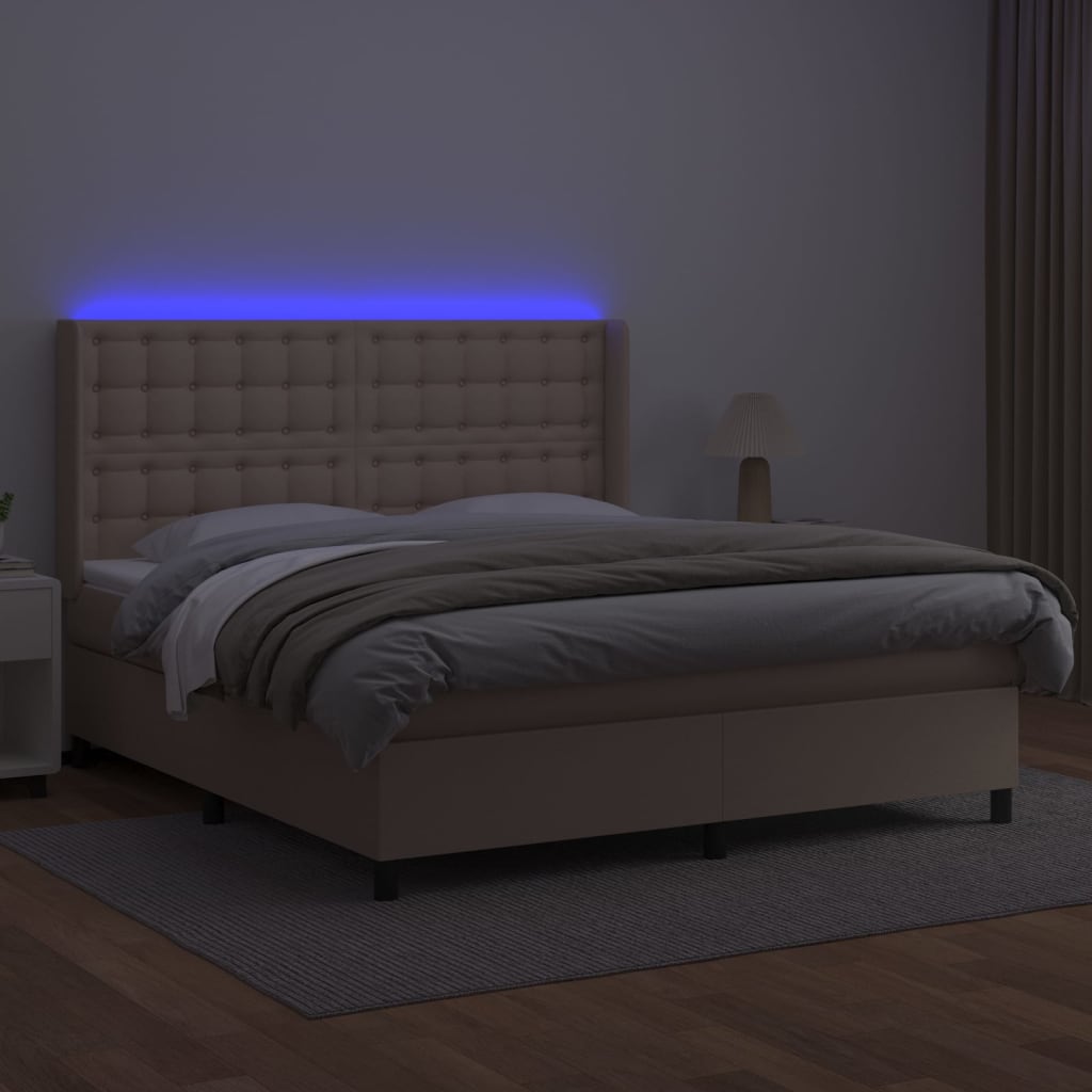 cappuccino színű műbőr rugós ágy matraccal és LED-del 180x200cm
