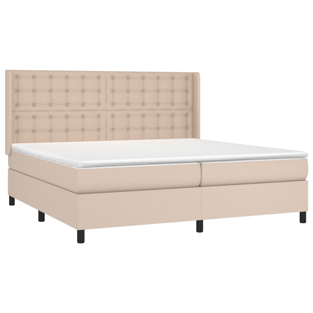 cappuccino színű műbőr rugós ágy matraccal és LED-del 200x200cm