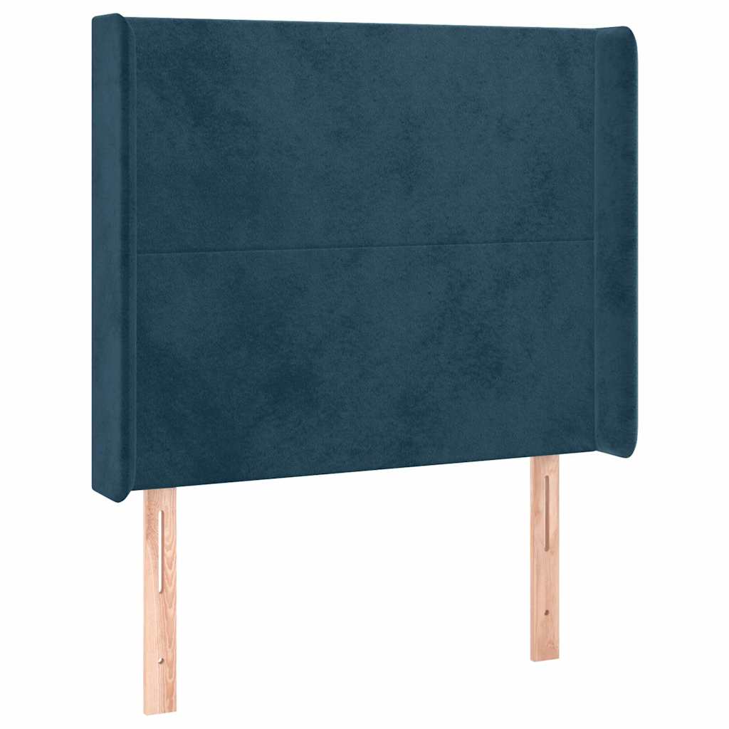 sötétkék bársony rugós és LED-es ágy matraccal 80 x 200 cm