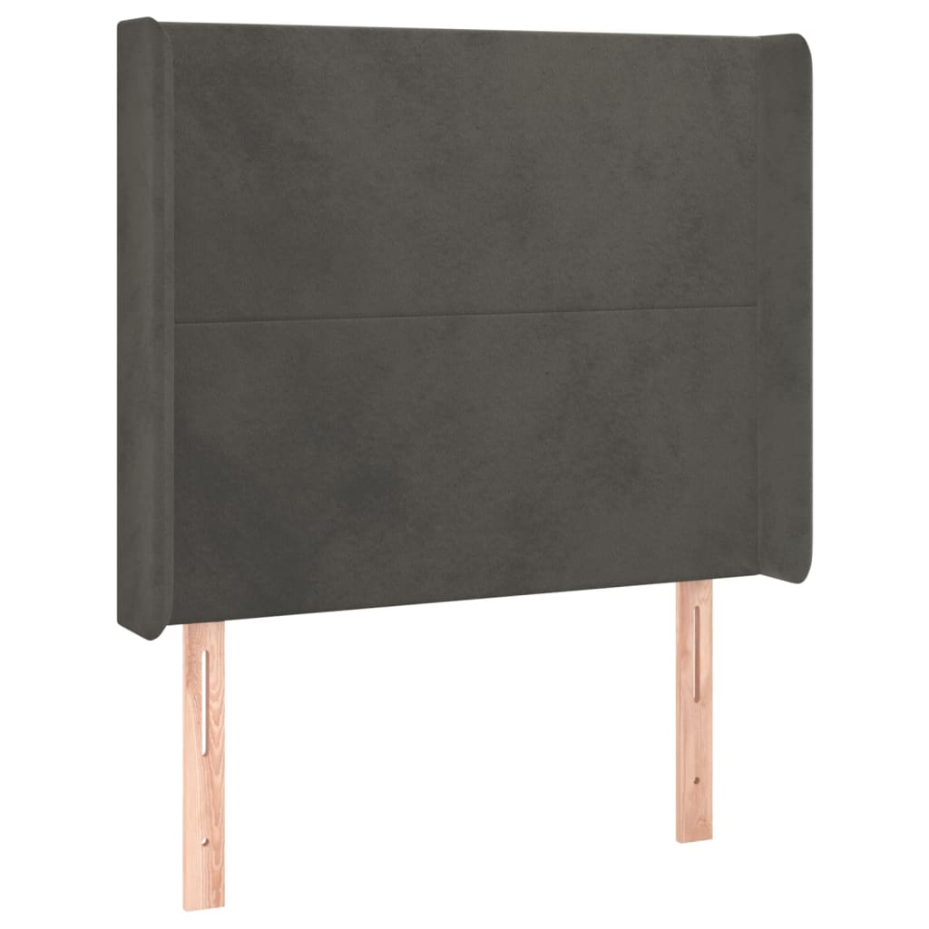 sötétszürke bársony rugós és LED-es ágy matraccal 90x200 cm