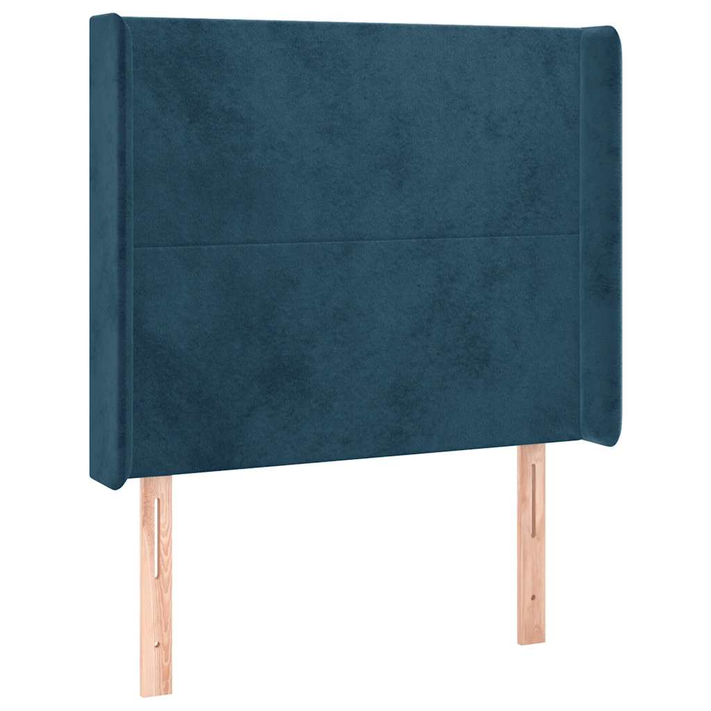 sötétkék bársony rugós és LED-es ágy matraccal 100x200 cm
