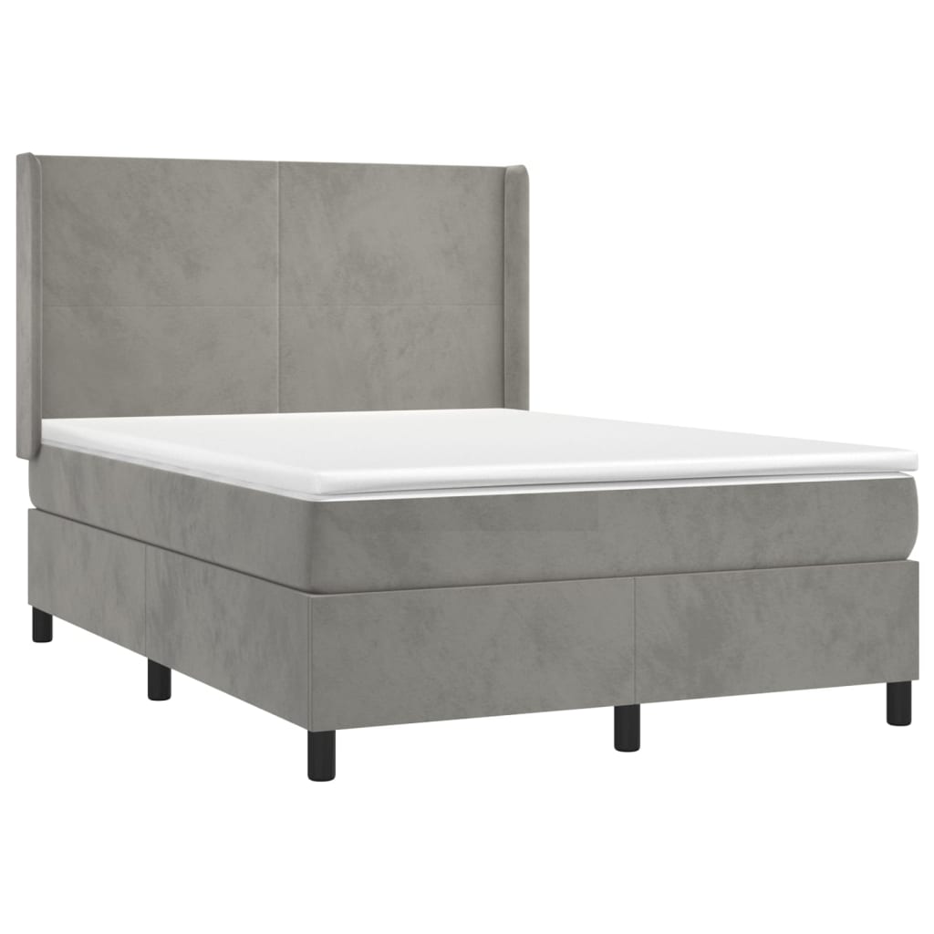 világosszürke bársony rugós és LED-es ágy matraccal 140x190 cm