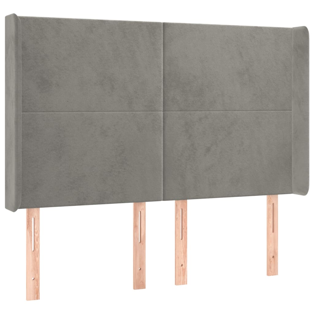 világosszürke bársony rugós és LED-es ágy matraccal 140x190 cm