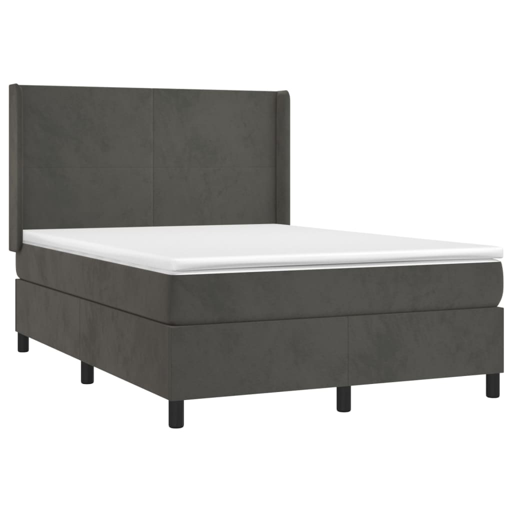 sötétszürke bársony rugós és LED-es ágy matraccal 140x190 cm