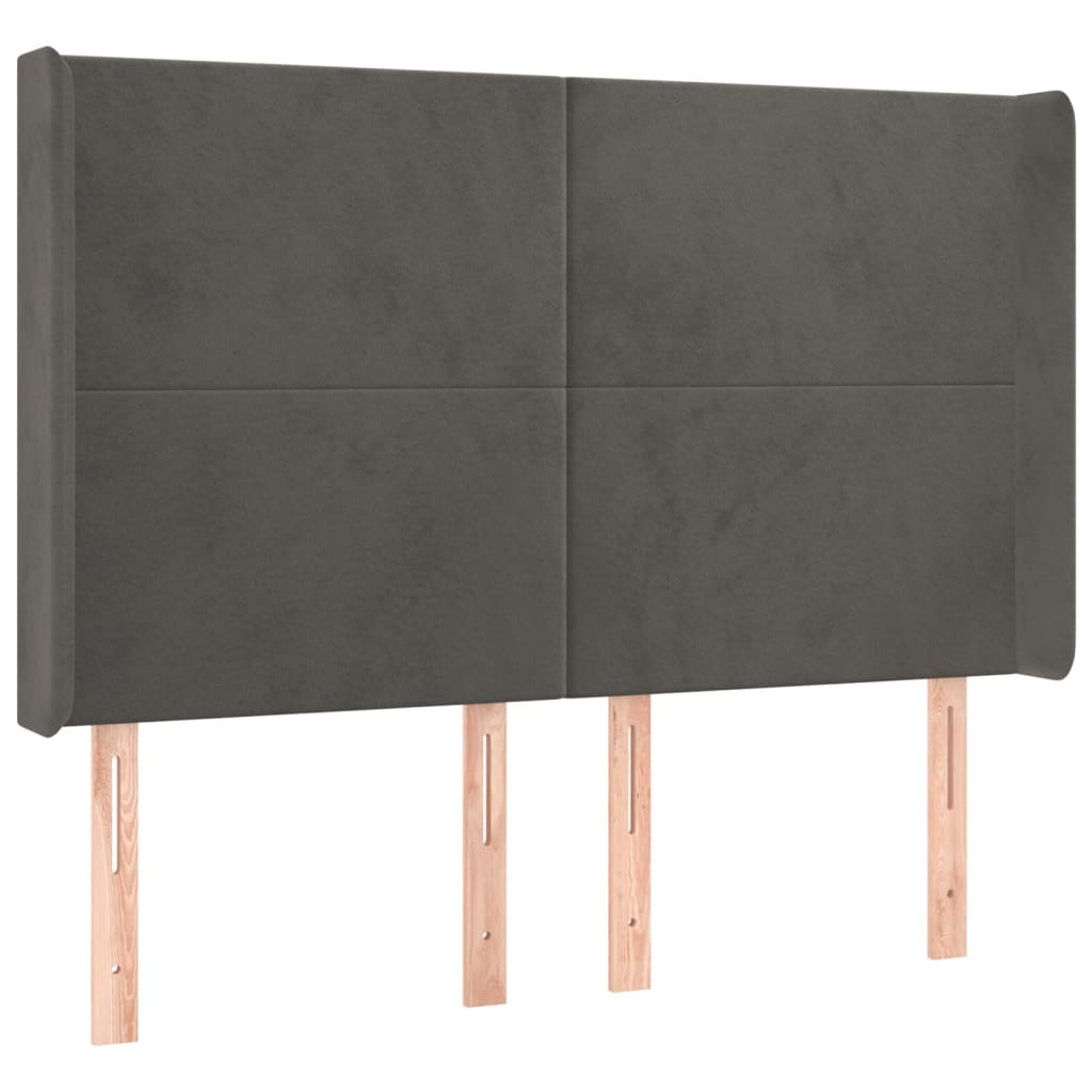 sötétszürke bársony rugós és LED-es ágy matraccal 140x190 cm