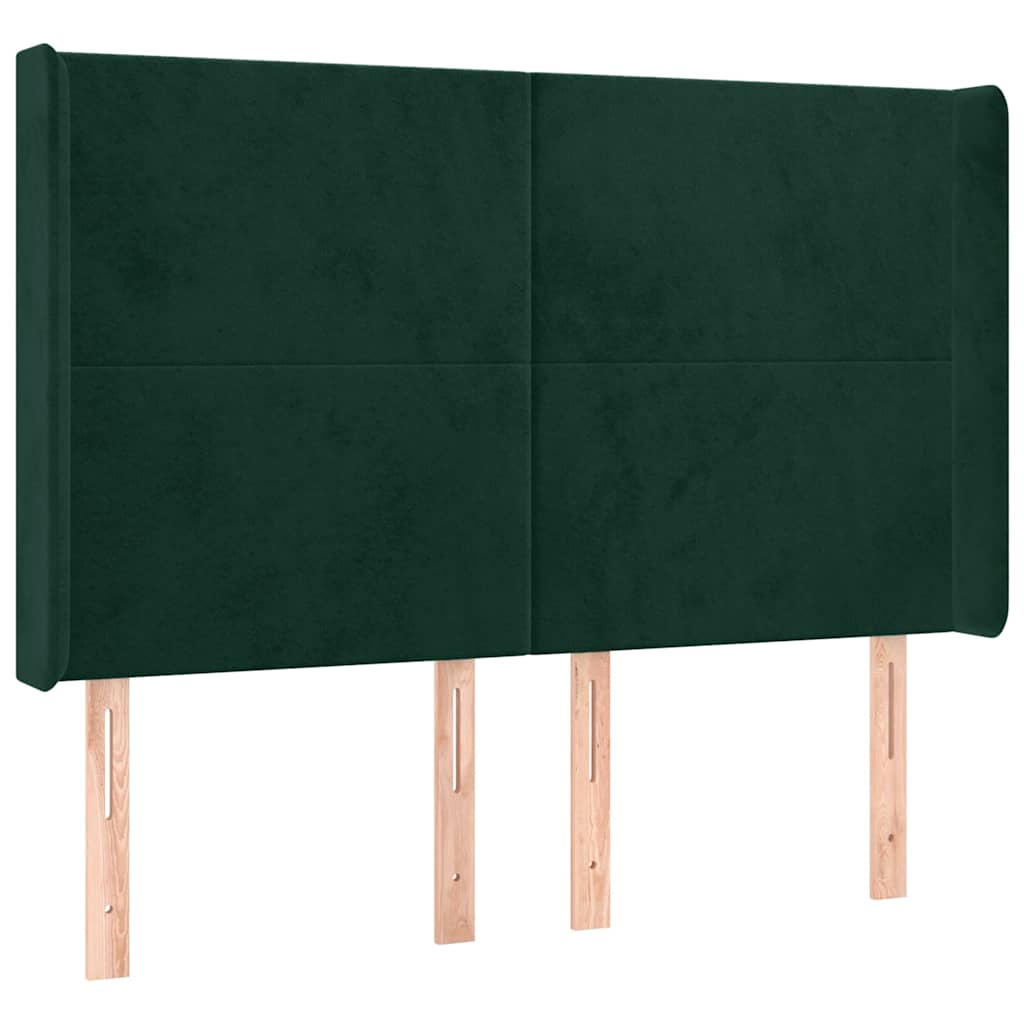 sötétzöld bársony rugós és LED-es ágy matraccal 140x190 cm