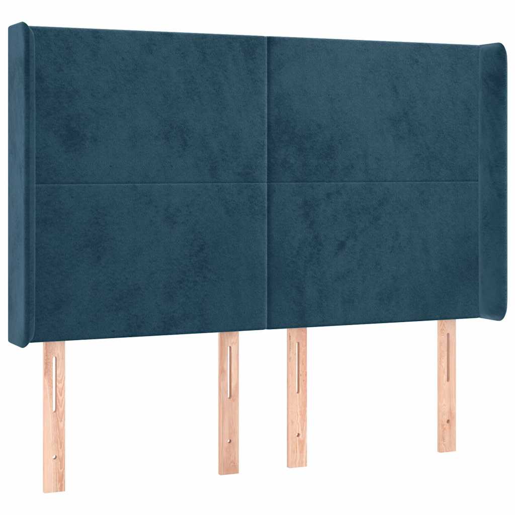 sötétkék bársony rugós és LED-es ágy matraccal 140x190 cm