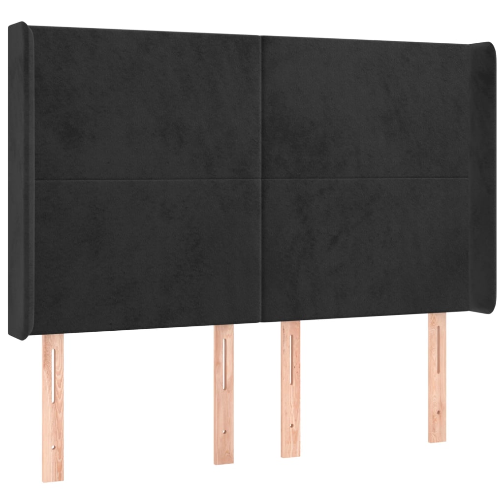 fekete bársony rugós és LED-es ágy matraccal 140x200 cm