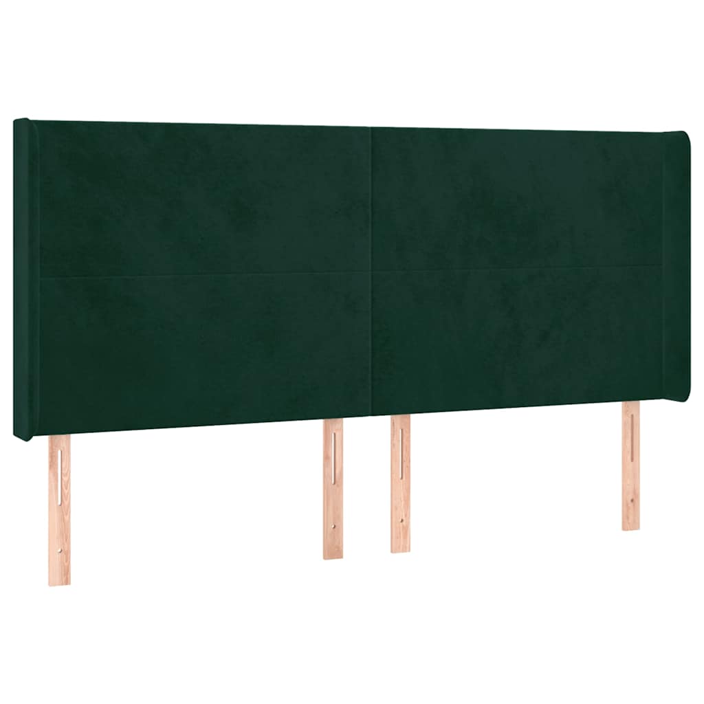 sötétzöld bársony rugós és LED-es ágy matraccal 160x200 cm
