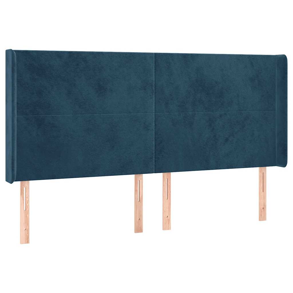 sötétkék bársony rugós és LED-es ágy matraccal 160x200 cm