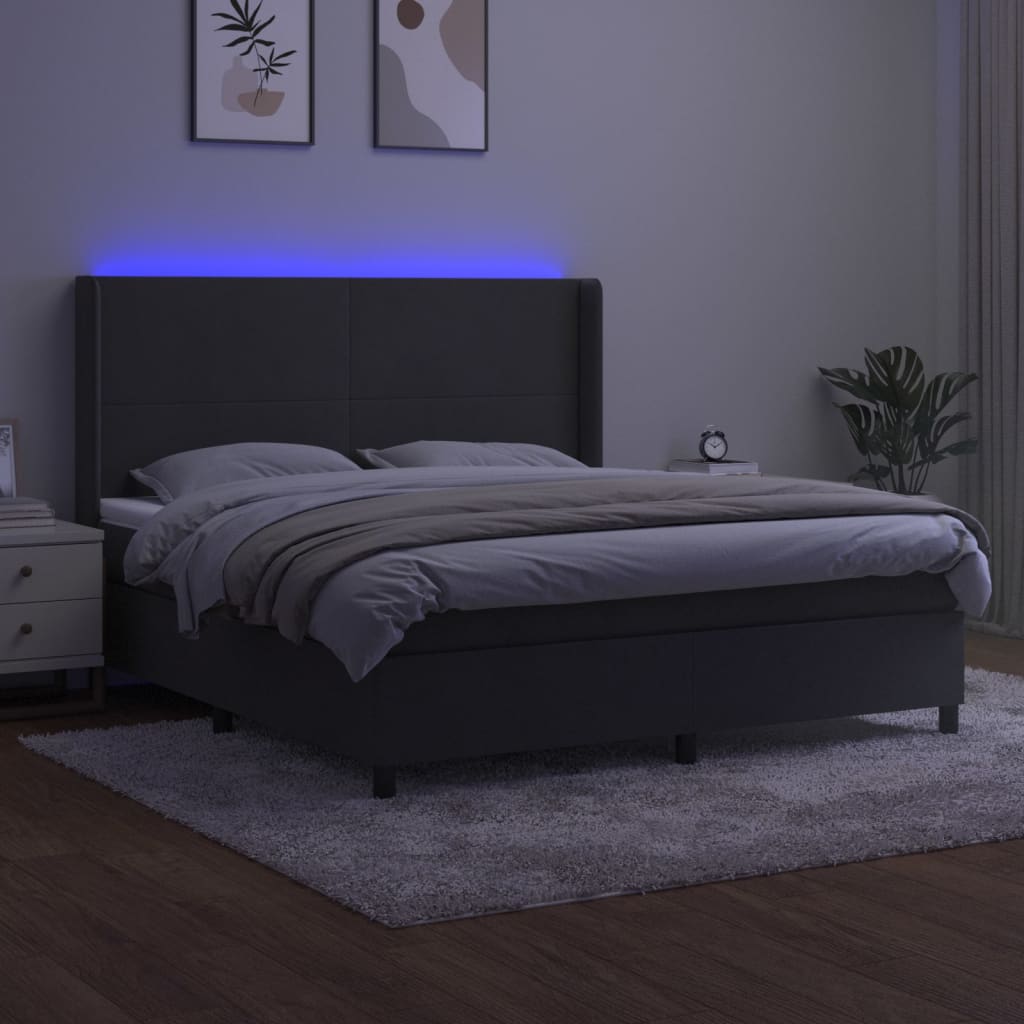 sötétszürke bársony rugós és LED-es ágy matraccal 180x200 cm