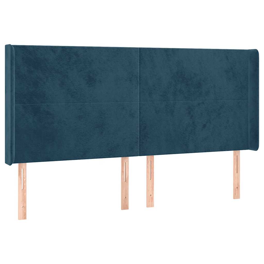 sötétkék bársony rugós és LED-es ágy matraccal 180x200 cm