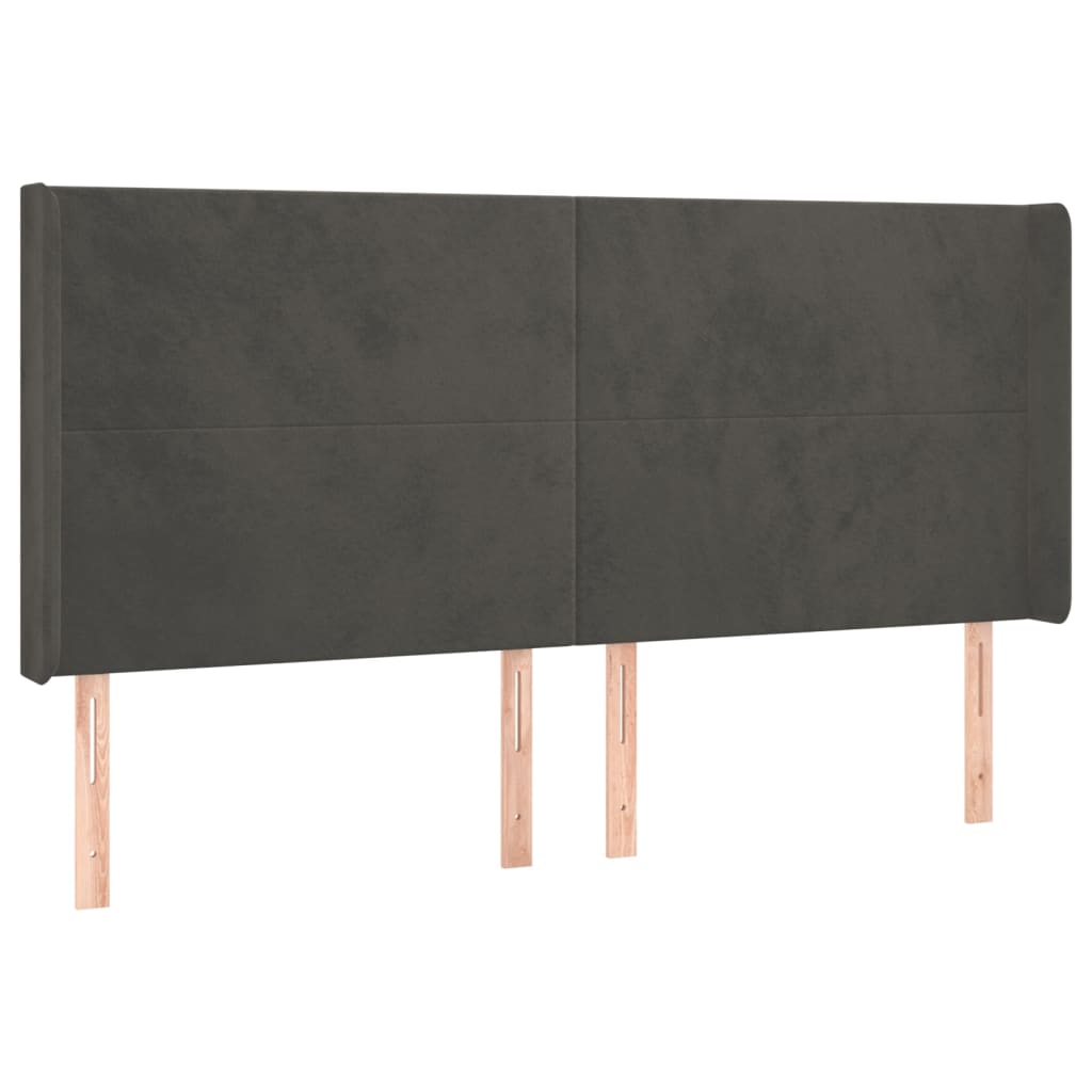 sötétszürke bársony rugós és LED-es ágy matraccal 200x200 cm