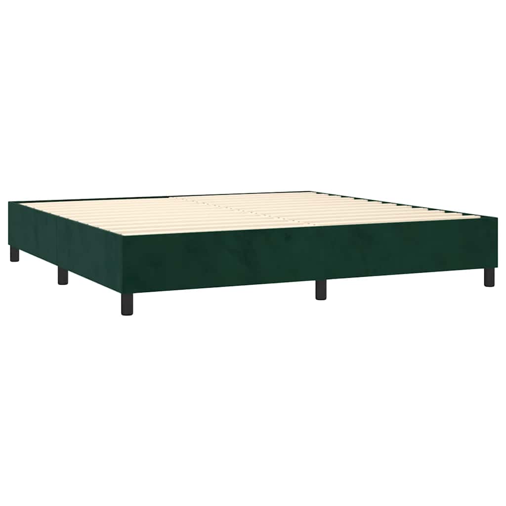 sötétzöld bársony rugós és LED-es ágy matraccal 200x200 cm