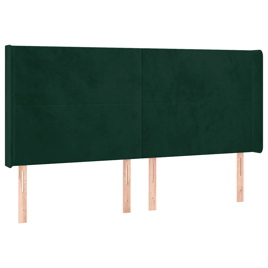 sötétzöld bársony rugós és LED-es ágy matraccal 200x200 cm