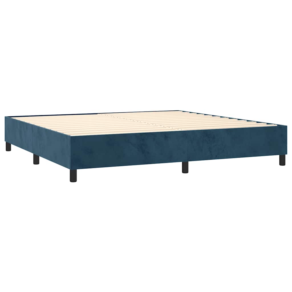 sötétkék bársony rugós és LED-es ágy matraccal 200x200 cm