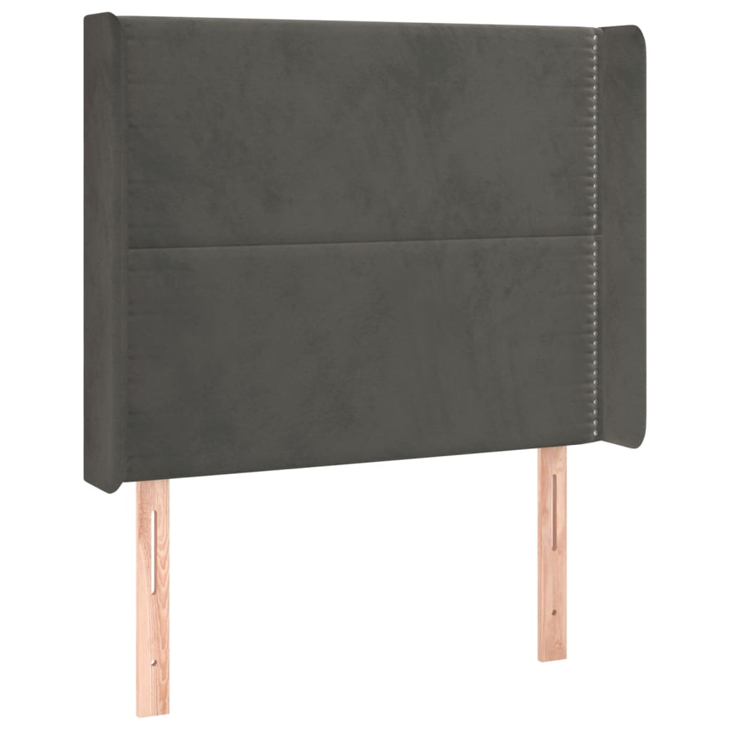 sötétszürke bársony rugós és LED-es ágy matraccal 80 x 200 cm