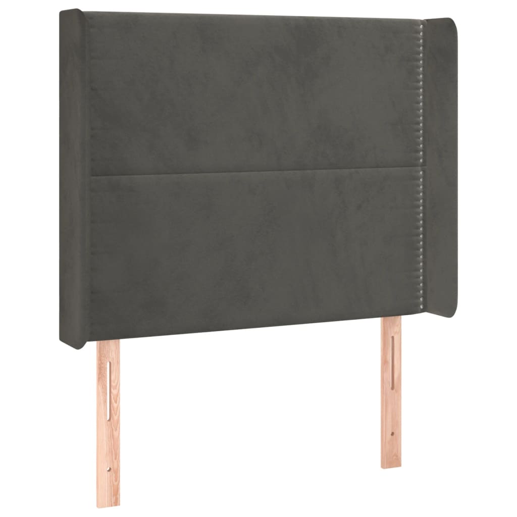 sötétszürke bársony rugós és LED-es ágy matraccal 90x190 cm