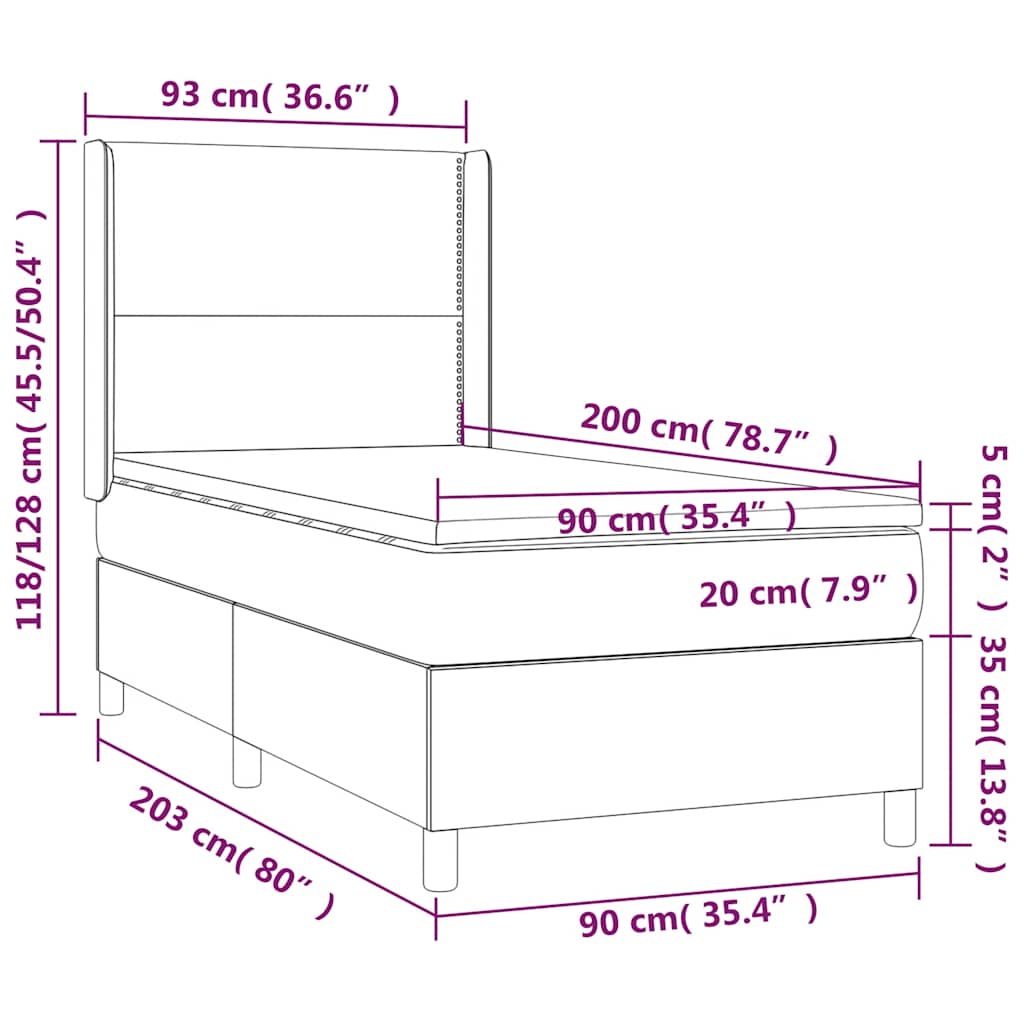sötétzöld bársony rugós és LED-es ágy matraccal 90x200 cm