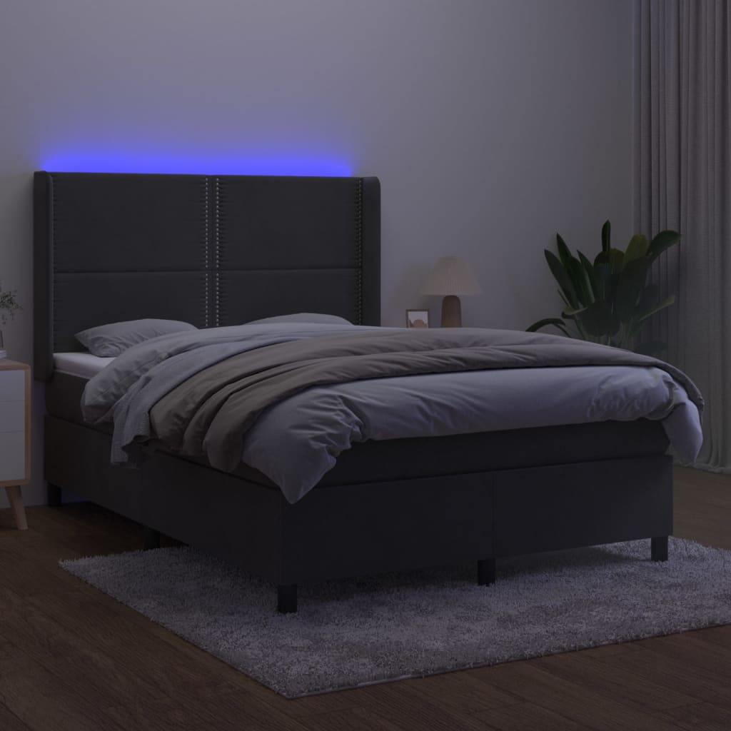 sötétszürke bársony rugós és LED-es ágy matraccal 140x200 cm
