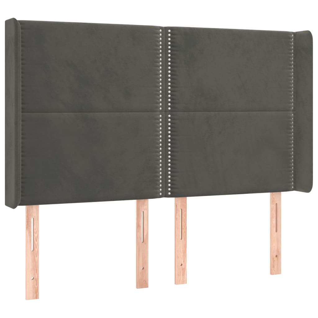 sötétszürke bársony rugós és LED-es ágy matraccal 140x200 cm