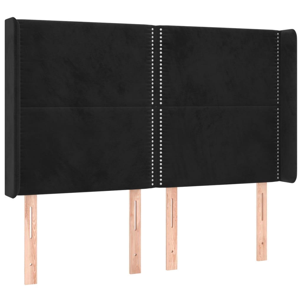 fekete bársony rugós és LED-es ágy matraccal 140x200 cm