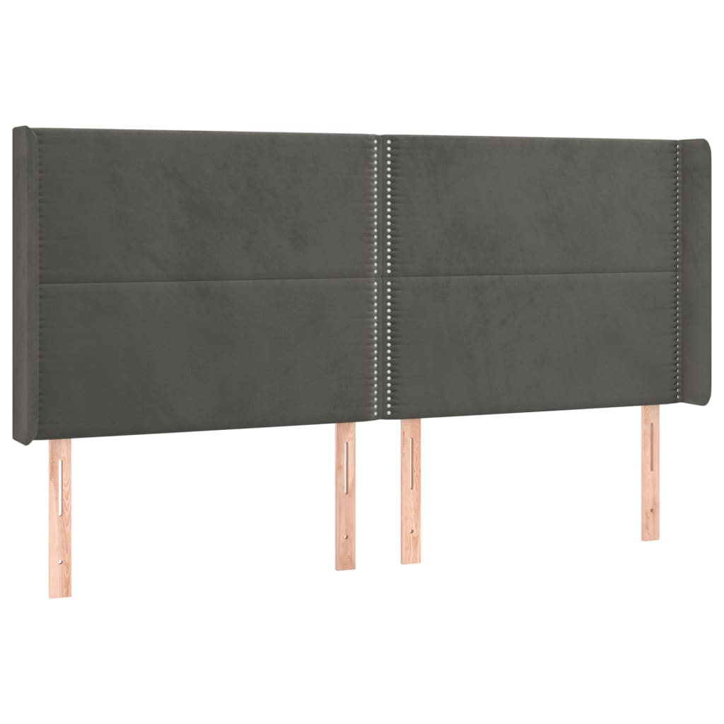 sötétszürke bársony rugós és LED-es ágy matraccal 160x200 cm