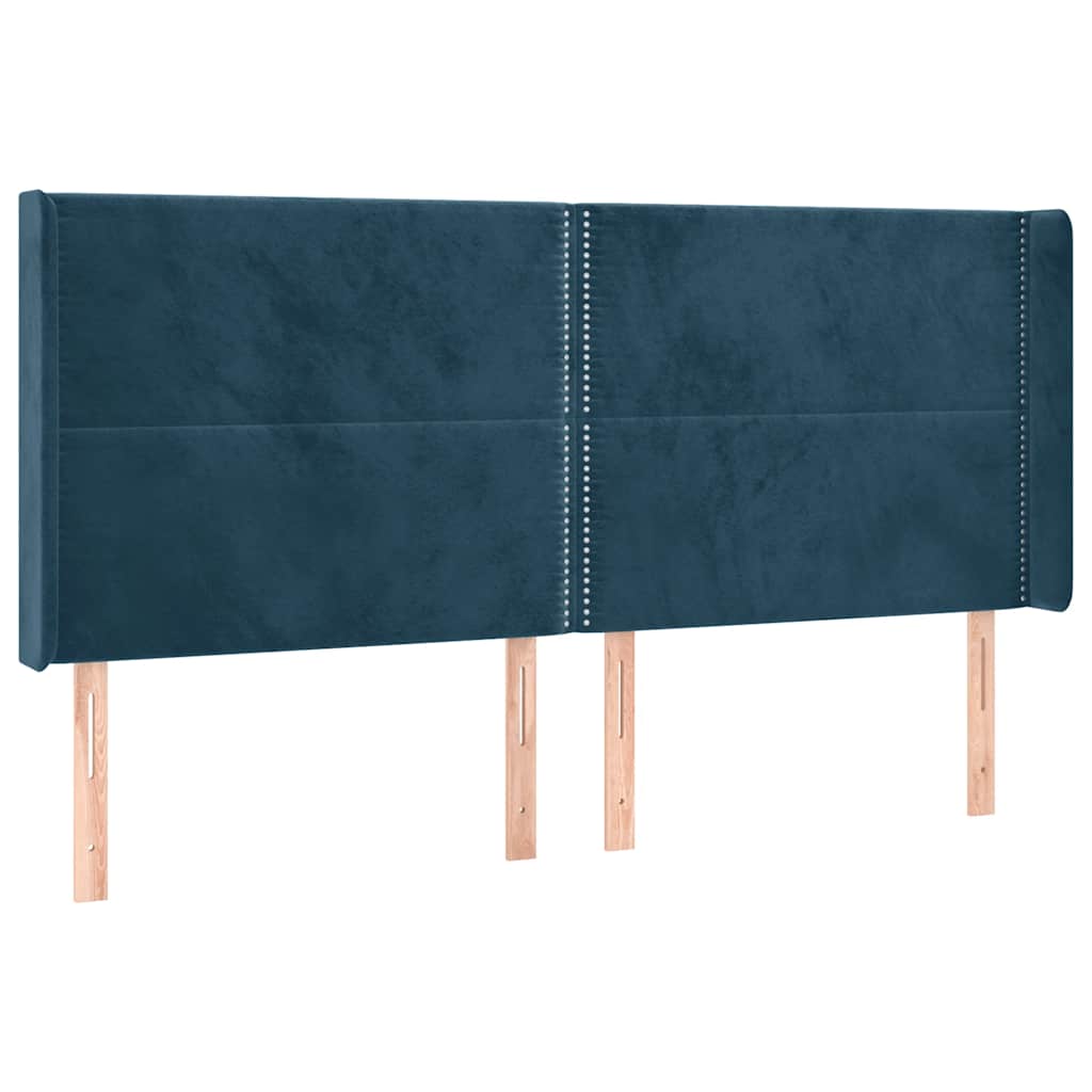 sötétkék bársony rugós és LED-es ágy matraccal 160x200 cm