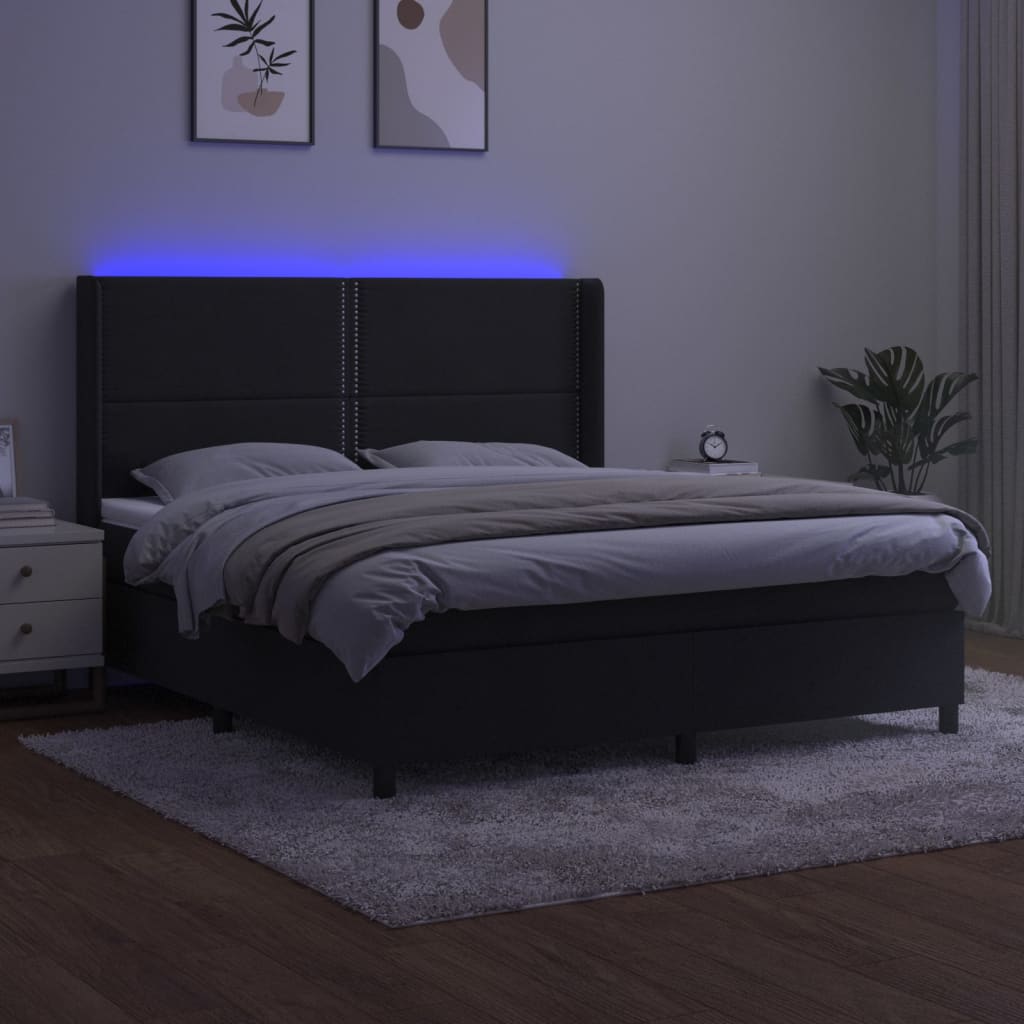fekete bársony rugós és LED-es ágy matraccal 180x200 cm