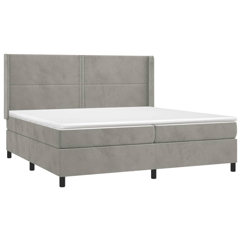 világosszürke bársony rugós és LED-es ágy matraccal 200x200 cm