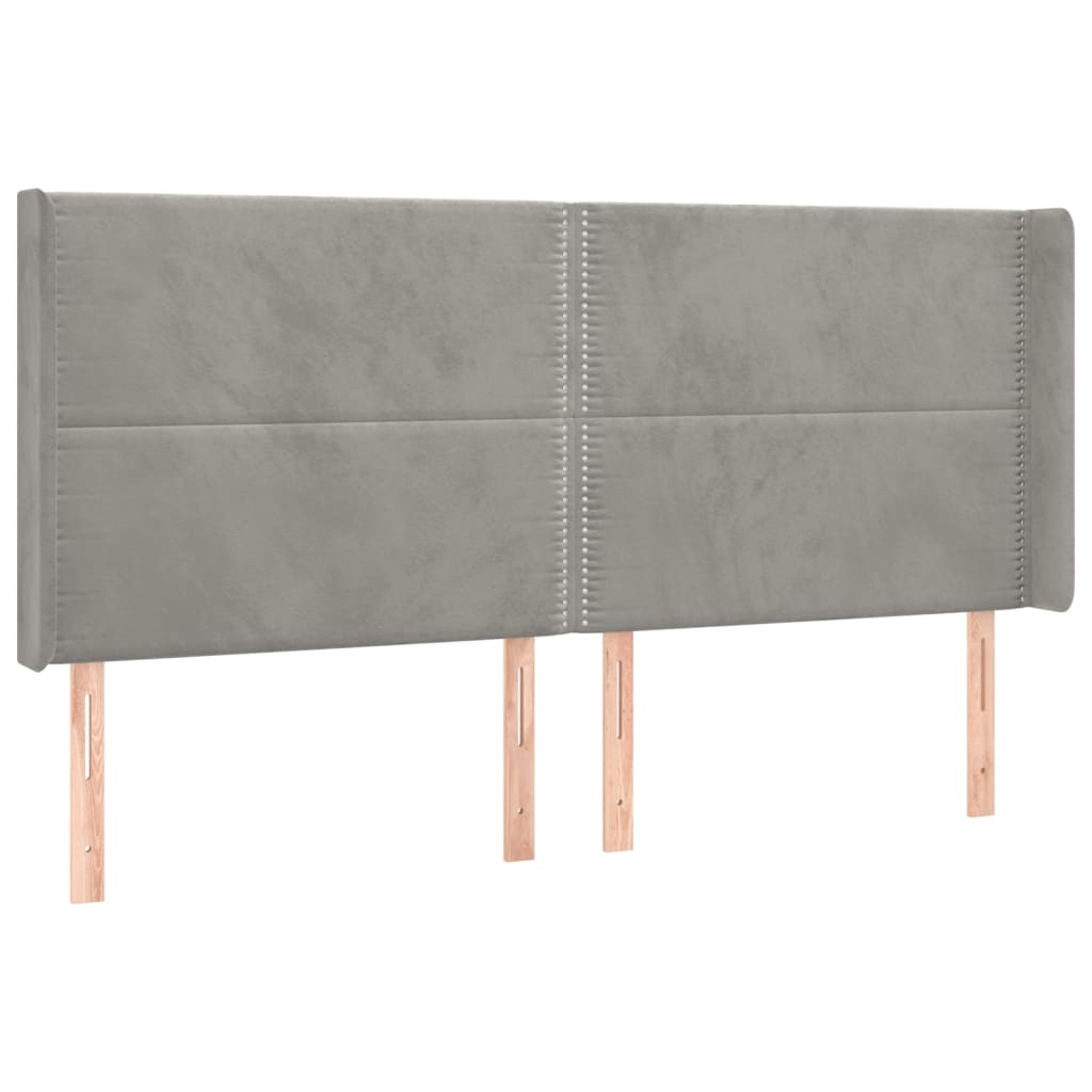 világosszürke bársony rugós és LED-es ágy matraccal 200x200 cm