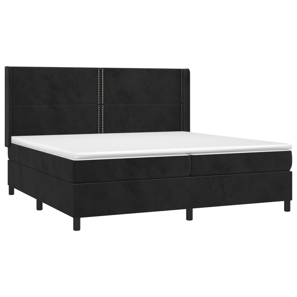 fekete bársony rugós és LED-es ágy matraccal 200x200 cm