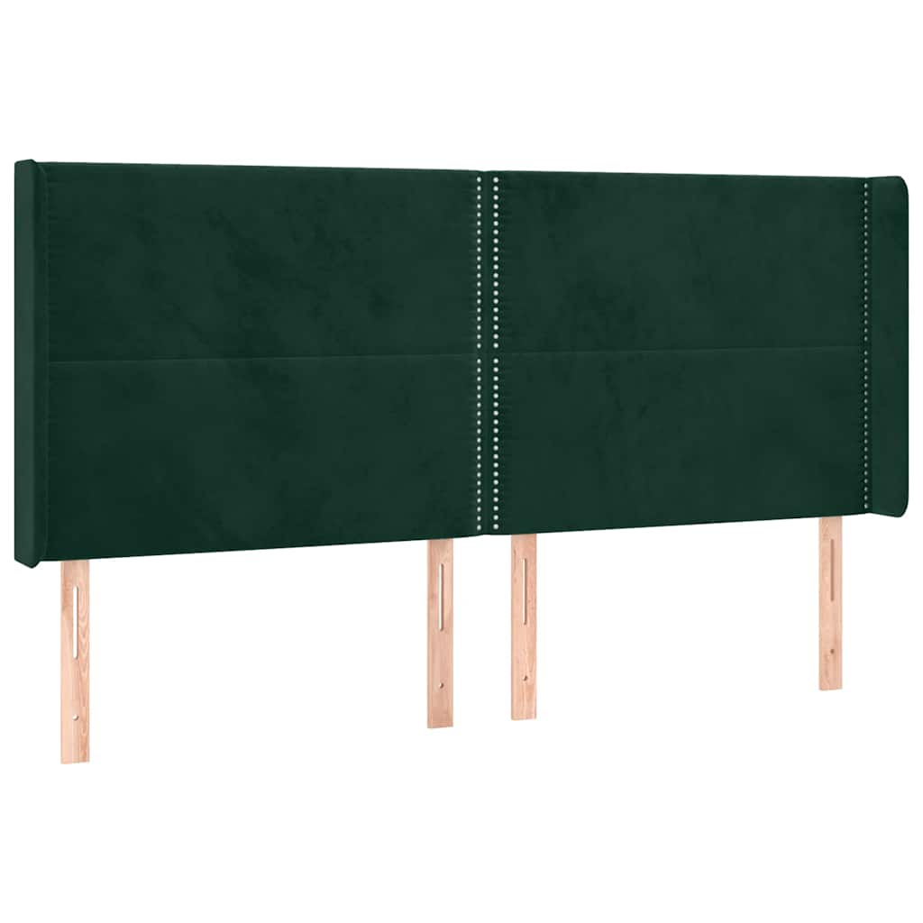 sötétzöld bársony rugós és LED-es ágy matraccal 200x200 cm