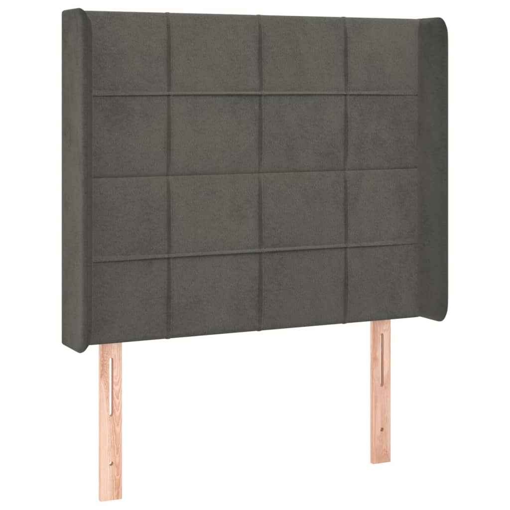 sötétszürke bársony rugós és LED-es ágy matraccal 80 x 200 cm