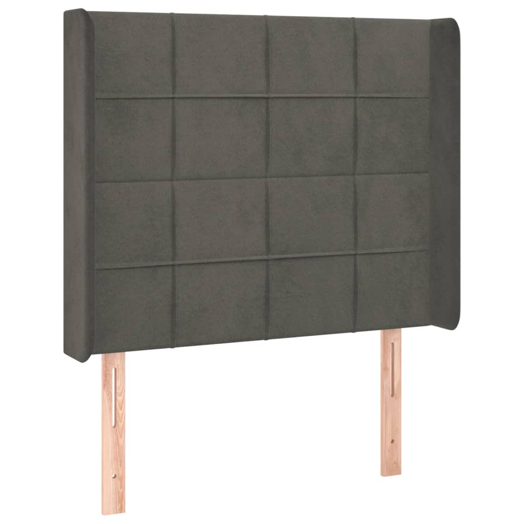 sötétszürke bársony rugós és LED-es ágy matraccal 90x190 cm