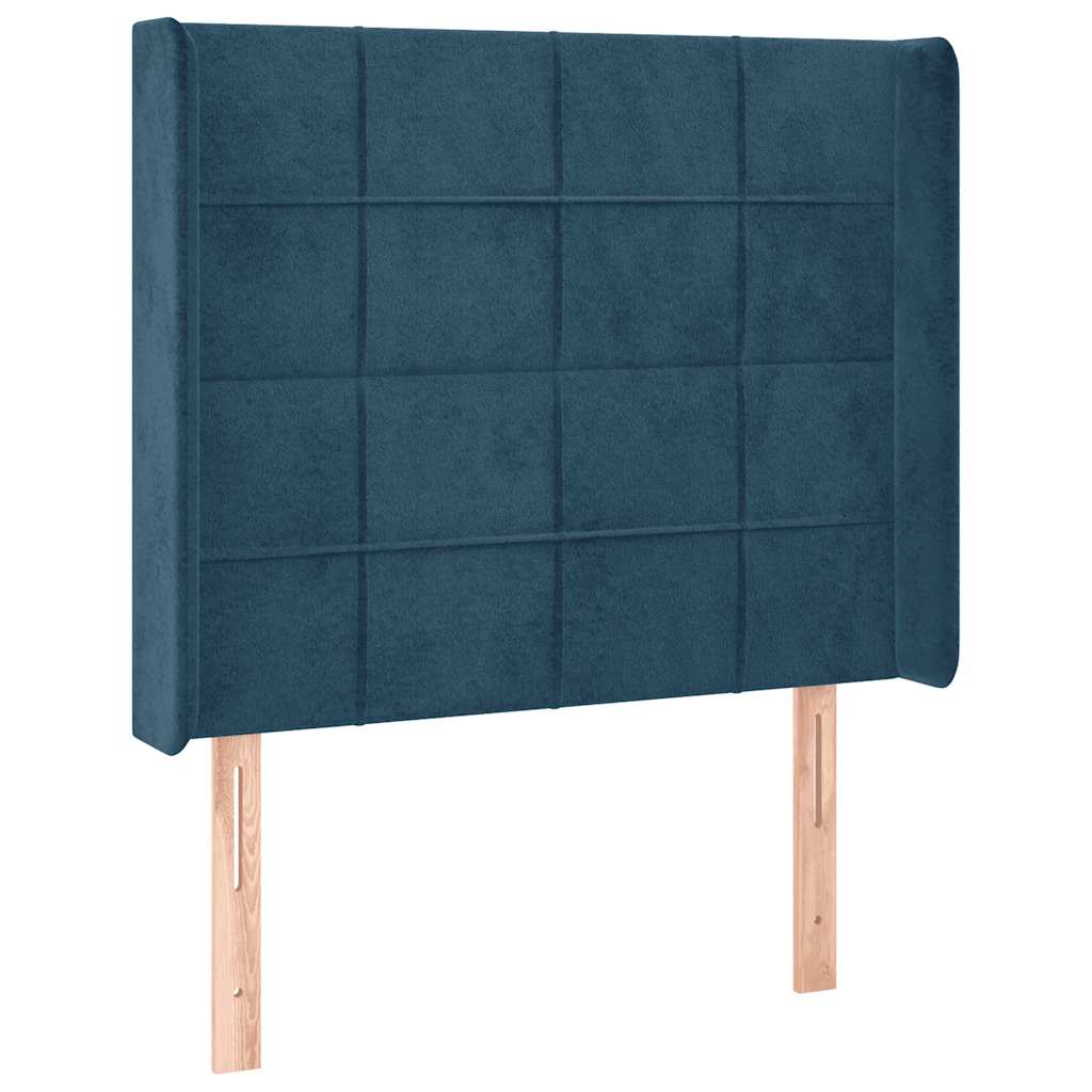 sötétkék bársony rugós és LED-es ágy matraccal 90x190 cm