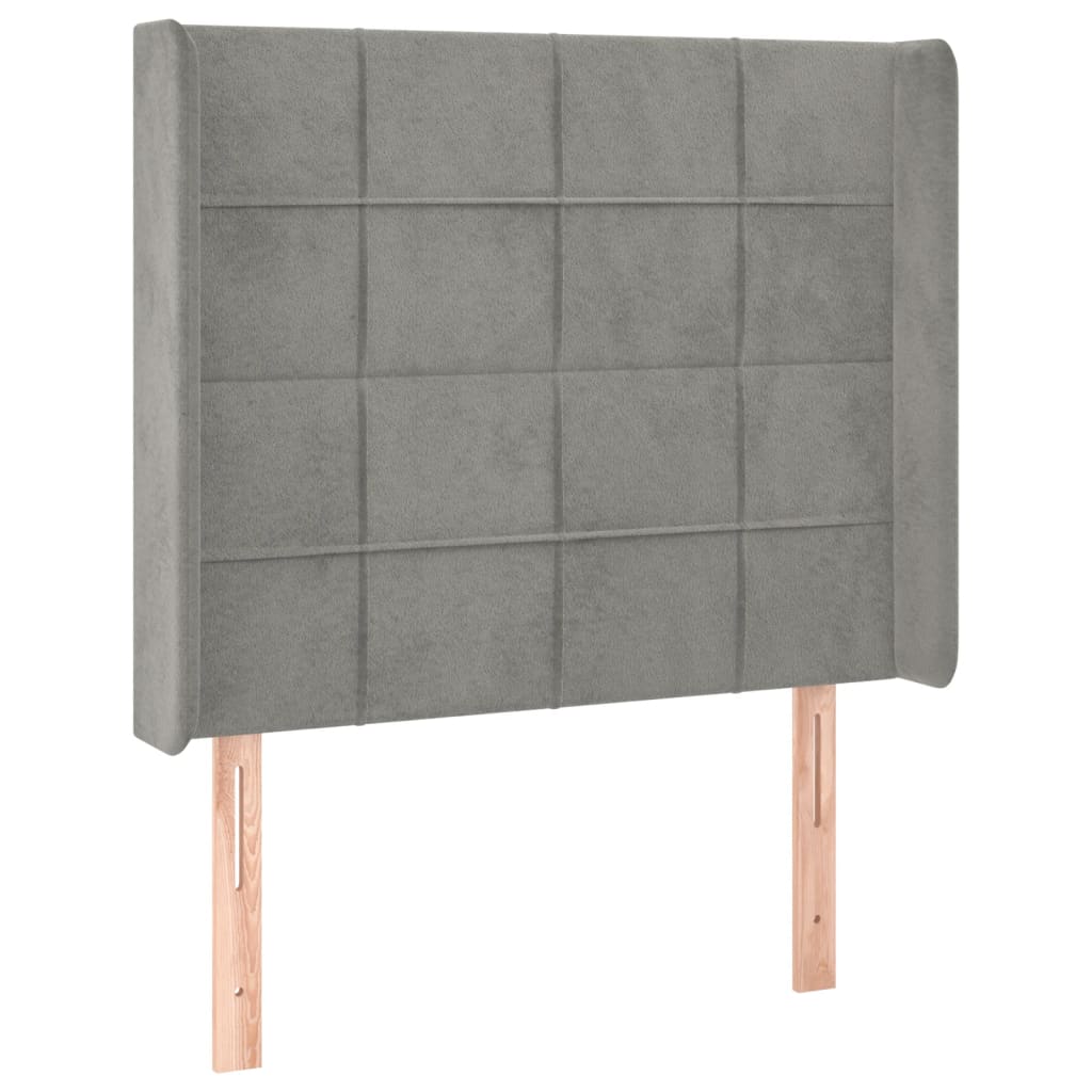 világosszürke bársony rugós és LED-es ágy matraccal 90x200 cm