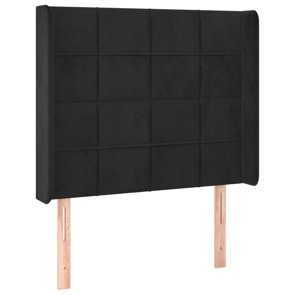 fekete bársony rugós és LED-es ágy matraccal 90x200 cm