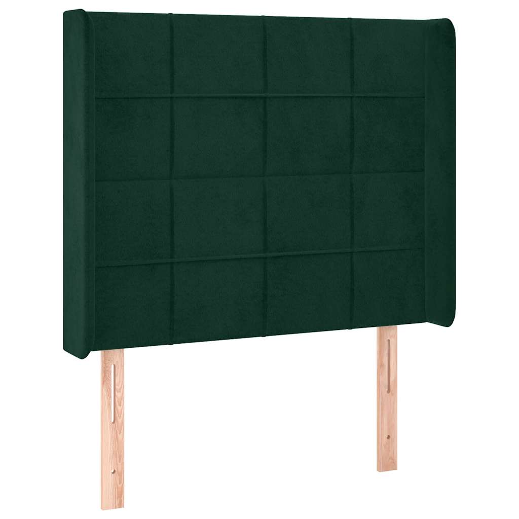 sötétzöld bársony rugós és LED-es ágy matraccal 90x200 cm
